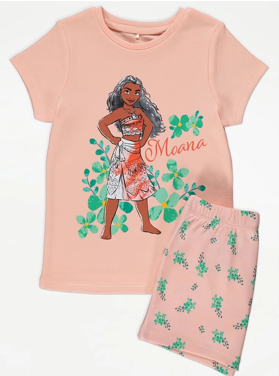 "George at Asda Kids Disney Moana Floral Short Sleeve Pyjamas | Peach Girls' Pajamas"