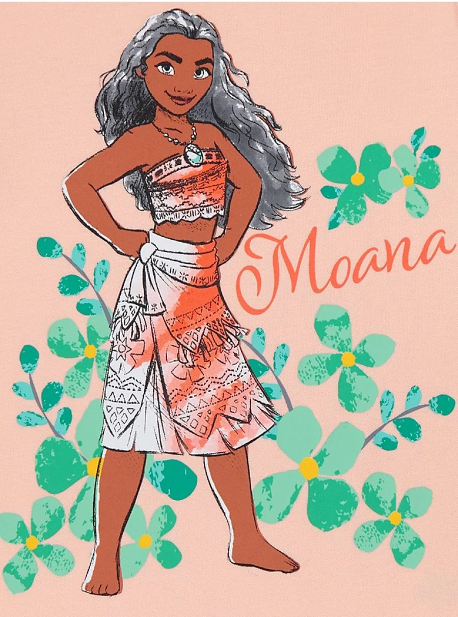 "George at Asda Kids Disney Moana Floral Short Sleeve Pyjamas | Peach Girls' Pajamas"
