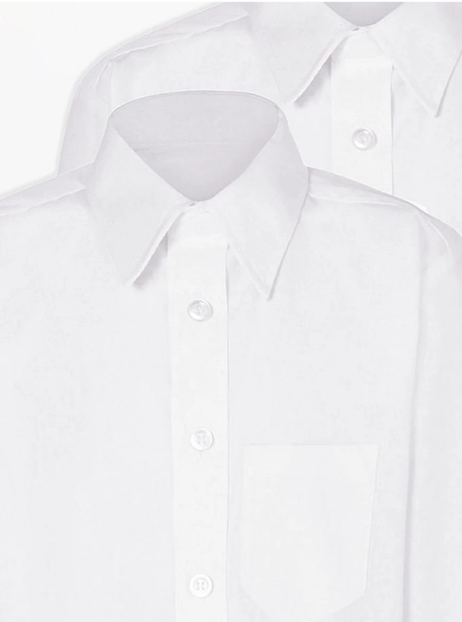 "George at Asda Boys' Plus Fit Long Sleeve White School Shirts 2-Pack – Comfort & Quality"