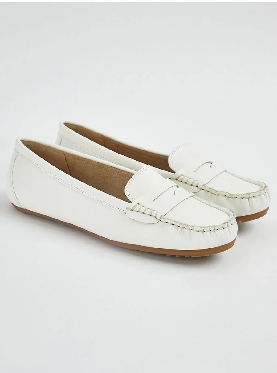 Women's White Faux Leather Loafers - George at Asda Comfortable Slip-On Shoes