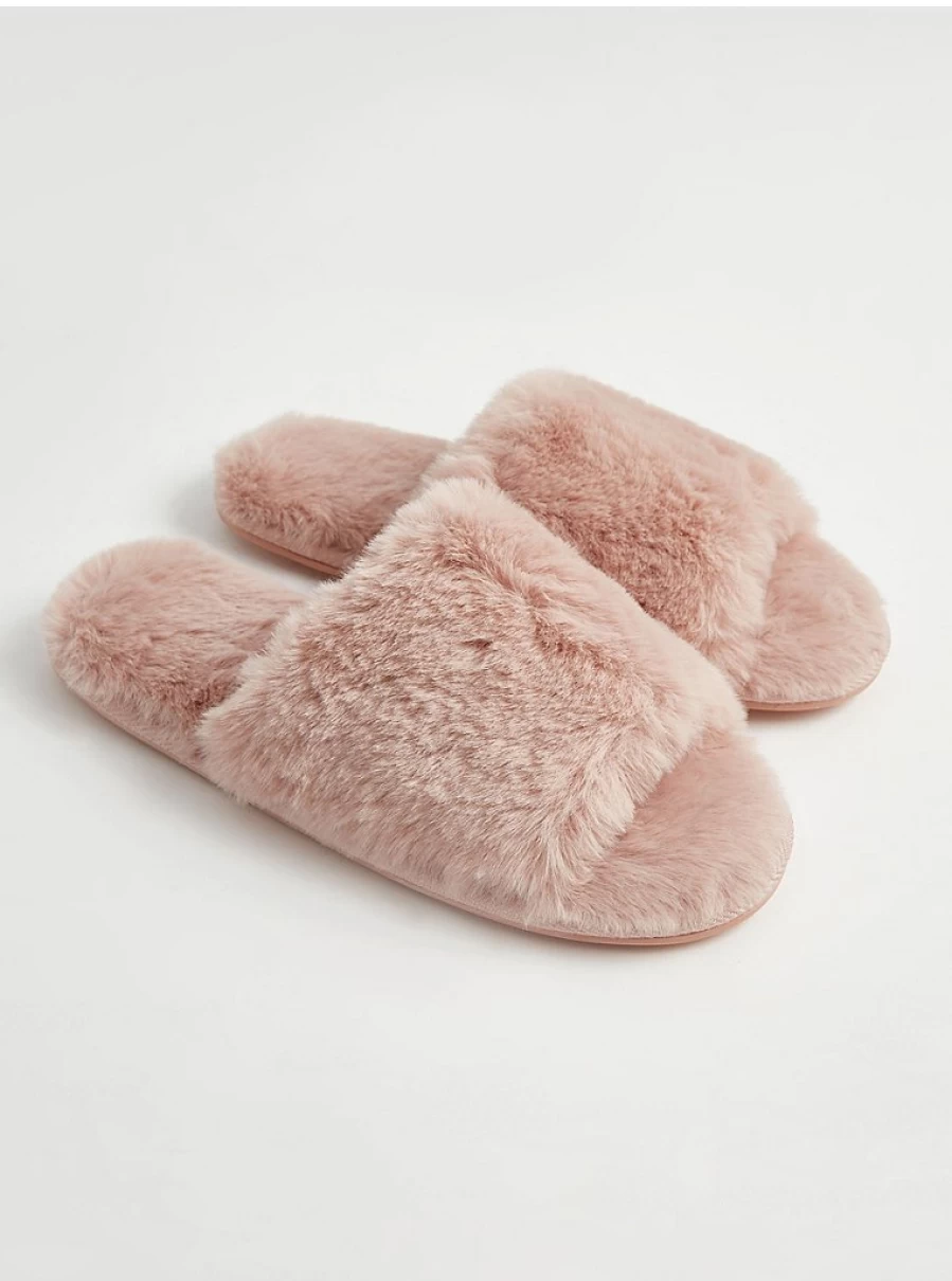 "George at Asda Pink Faux Fur Slide Slippers for Women - Soft Plush Lingerie Lounge Slippers"