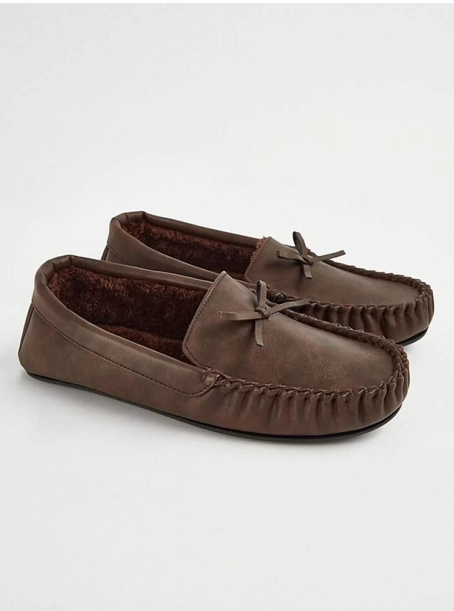 Men's Chocolate Brown Moccasin Slippers by George at Asda | Comfort & Style