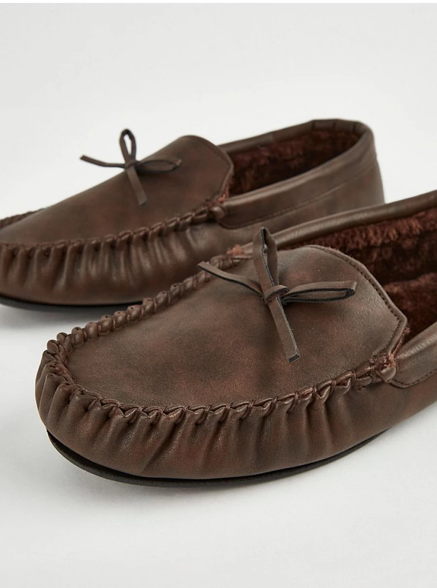 Men's Chocolate Brown Moccasin Slippers by George at Asda | Comfort & Style