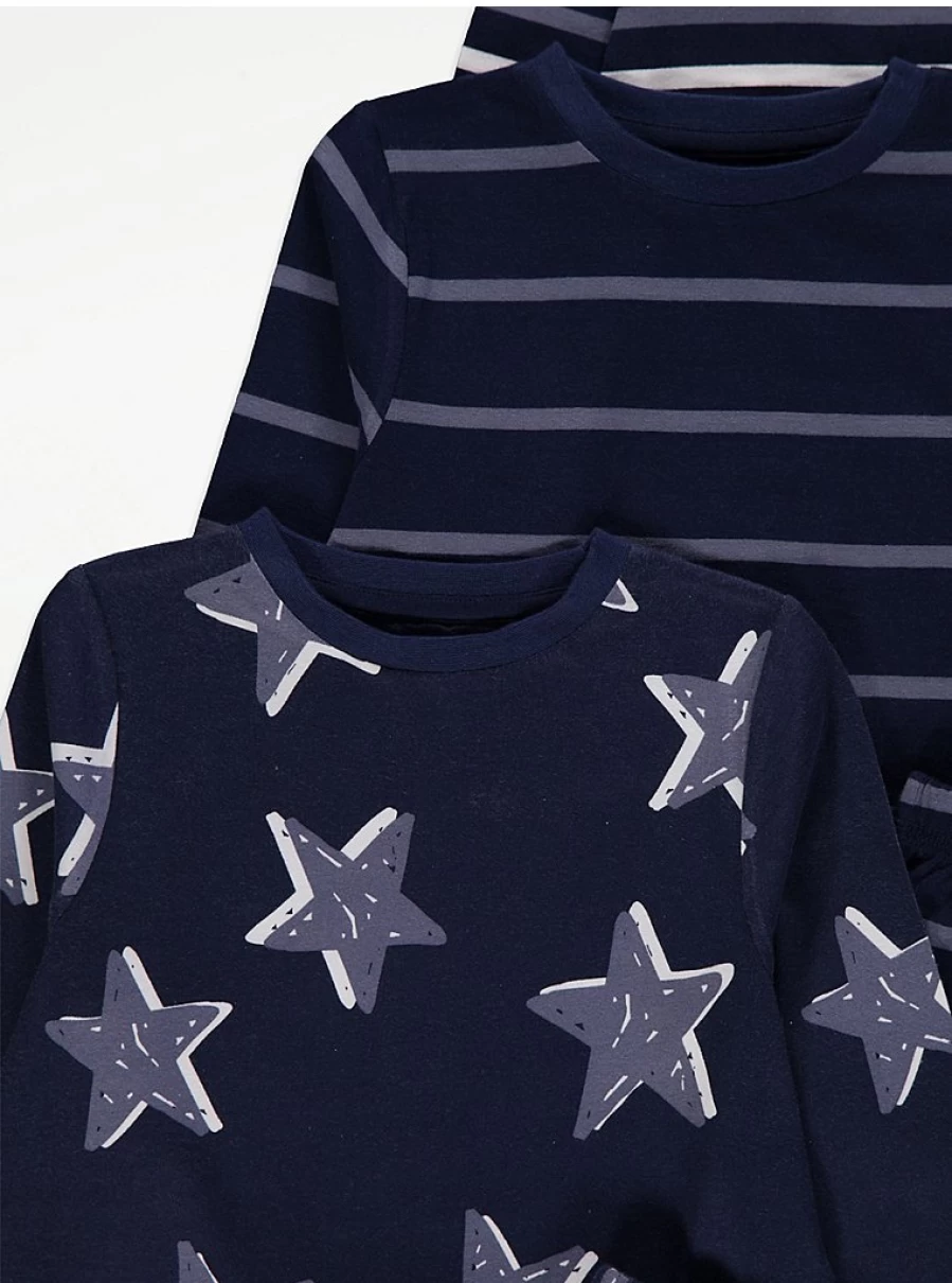 George at Asda Boys' Stars and Stripes Pyjamas 3-Pack - Comfortable Kids' Pajama Set