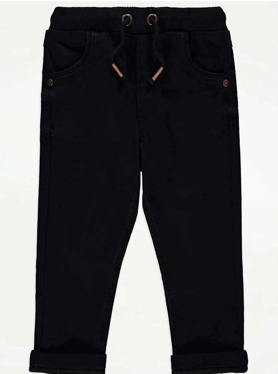 "George at Asda Boys' Black Rib Waist Pull-On Denim Jeans – Comfortable & Stylish Kids' Jeans"