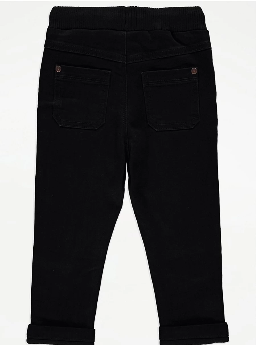 "George at Asda Boys' Black Rib Waist Pull-On Denim Jeans – Comfortable & Stylish Kids' Jeans"