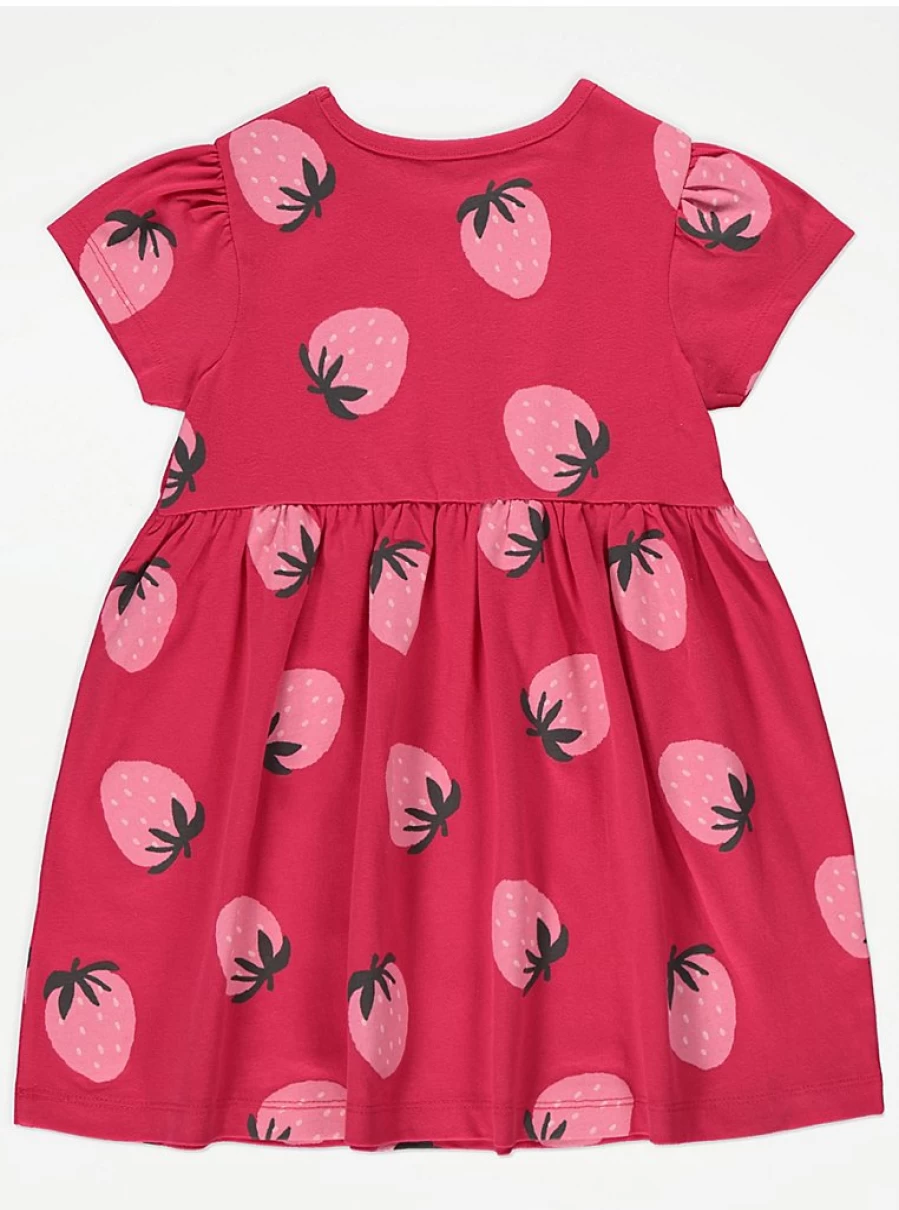 "George at Asda Girls' Red Strawberry Print Jersey Dress with Matching Bag Outfit Review"