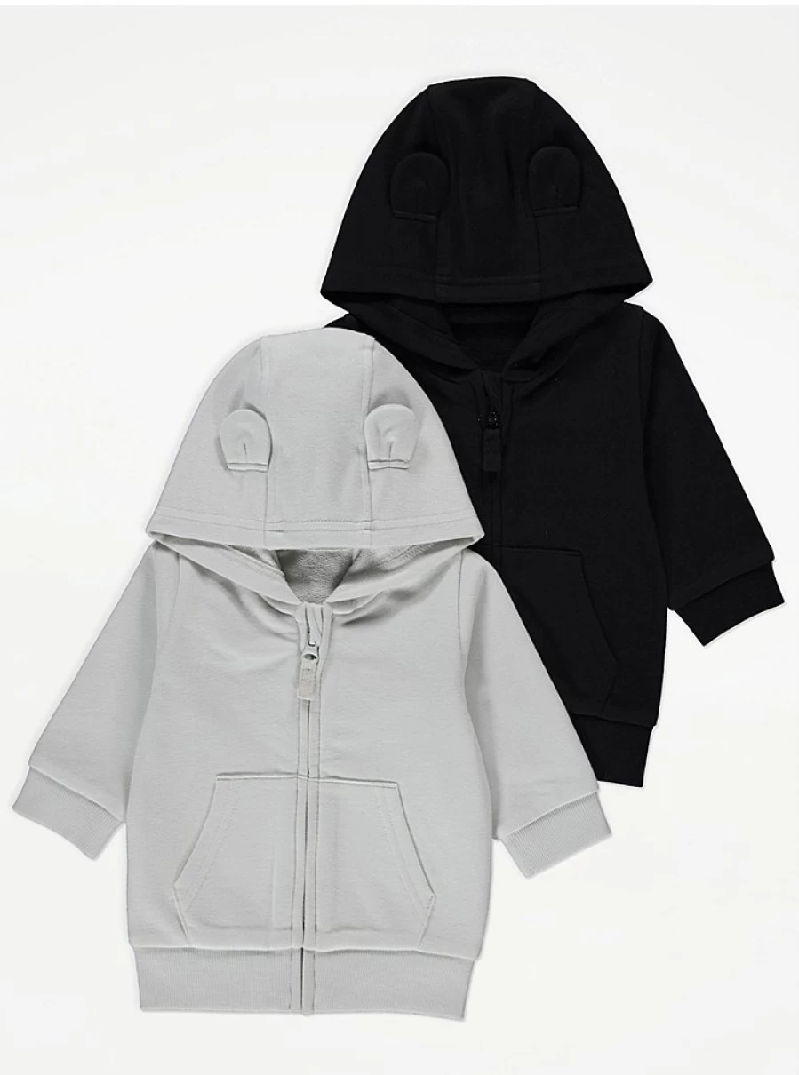 "George at Asda Baby 3D Ear Zip Hoodies 2 Pack – Warm & Cute Infant Outerwear"