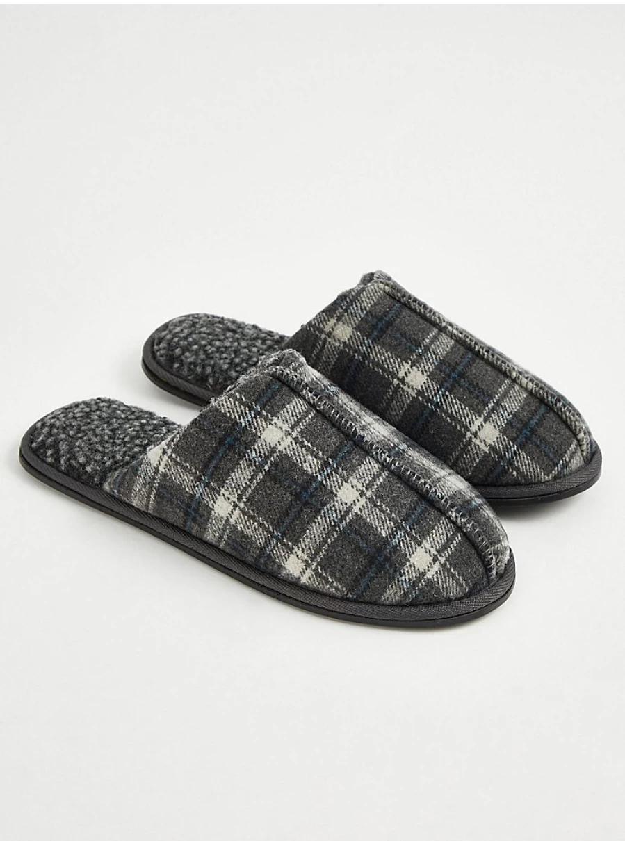 Men's Grey Checked Mule Slippers by George at Asda | Comfort & Style Review