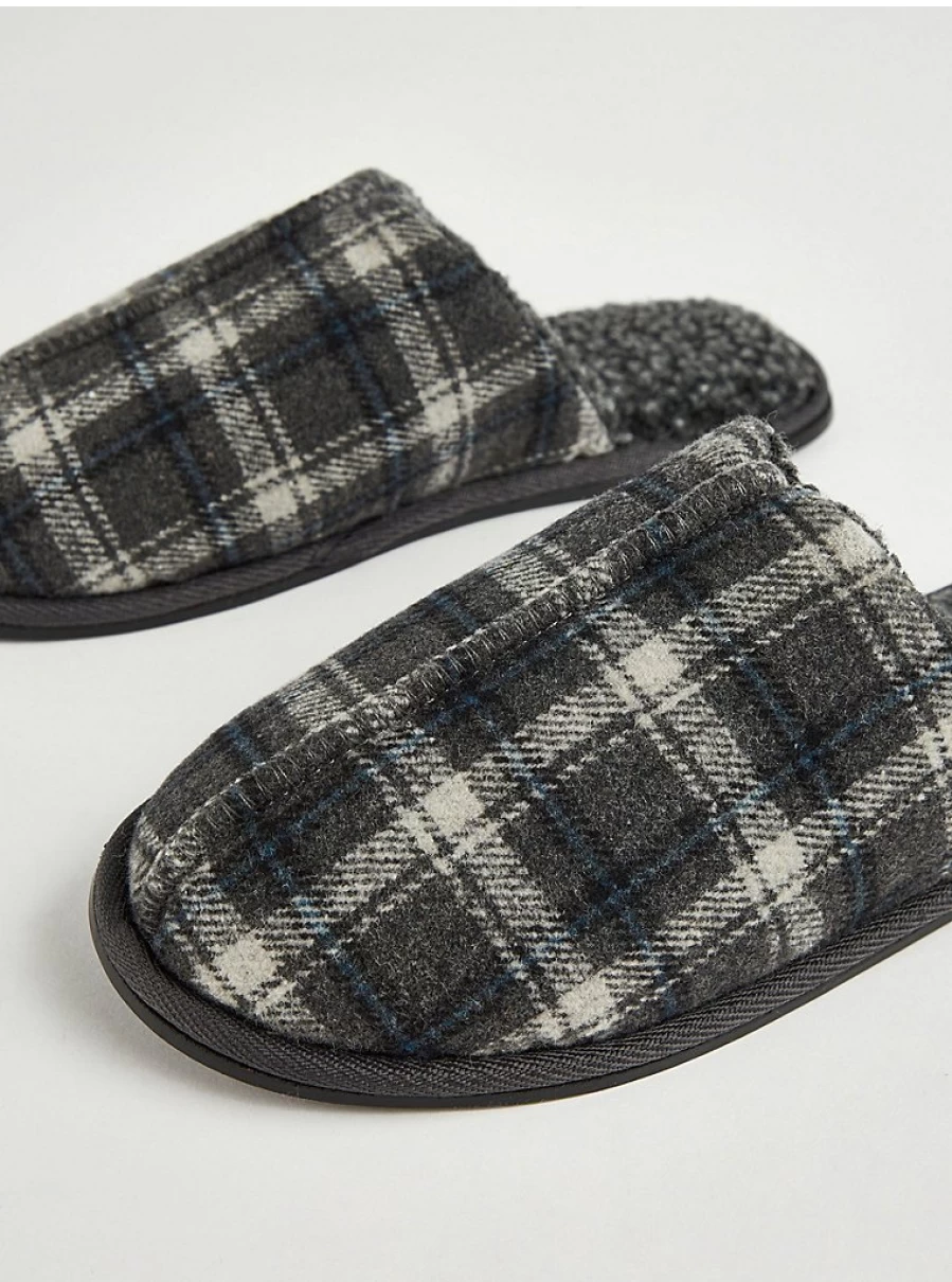 Men's Grey Checked Mule Slippers by George at Asda | Comfort & Style Review