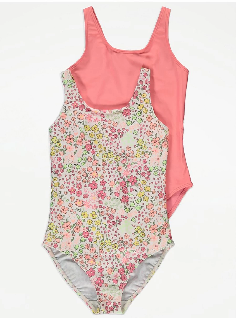 "George at Asda Girls' Swimsuits 2 Pack | Kids' Two-Piece Bathing Suits Set"