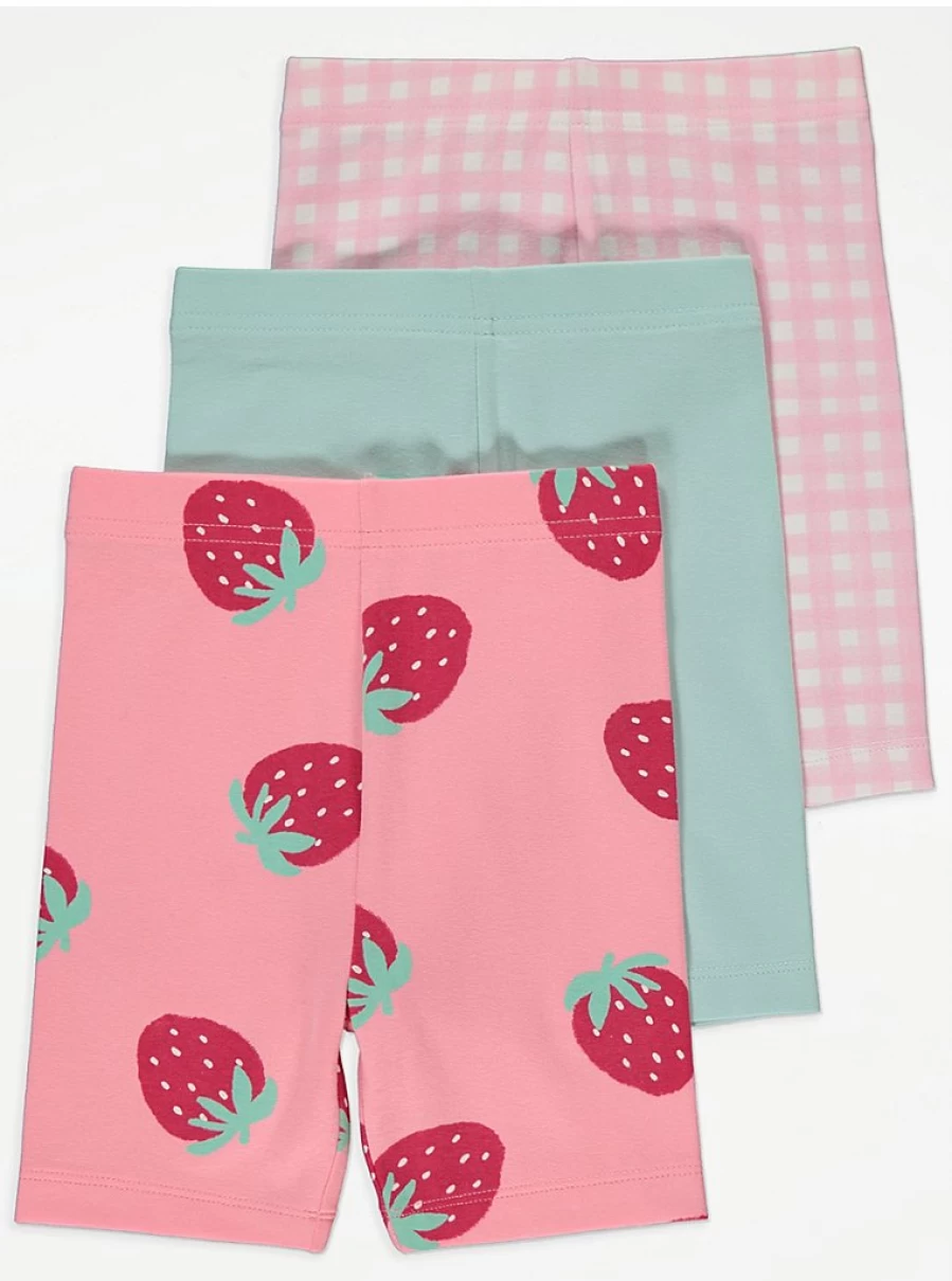 Girls' Strawberry Print Cycling Shorts 3-Pack | George at Asda | Comfort & Style for Active Kids