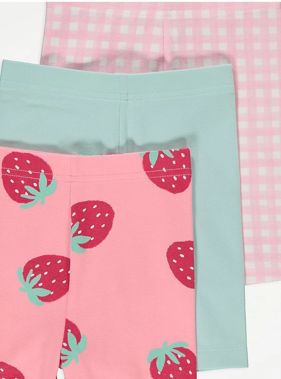 Girls' Strawberry Print Cycling Shorts 3-Pack | George at Asda | Comfort & Style for Active Kids