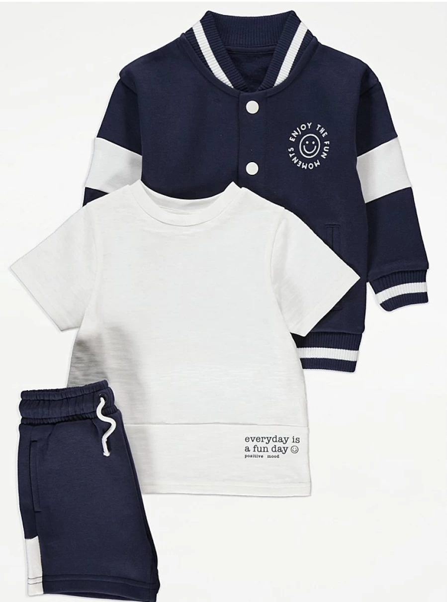 "Boys' Navy Blue Baseball Jacket & Outfit Set with T-Shirt and Shorts | George at Asda"