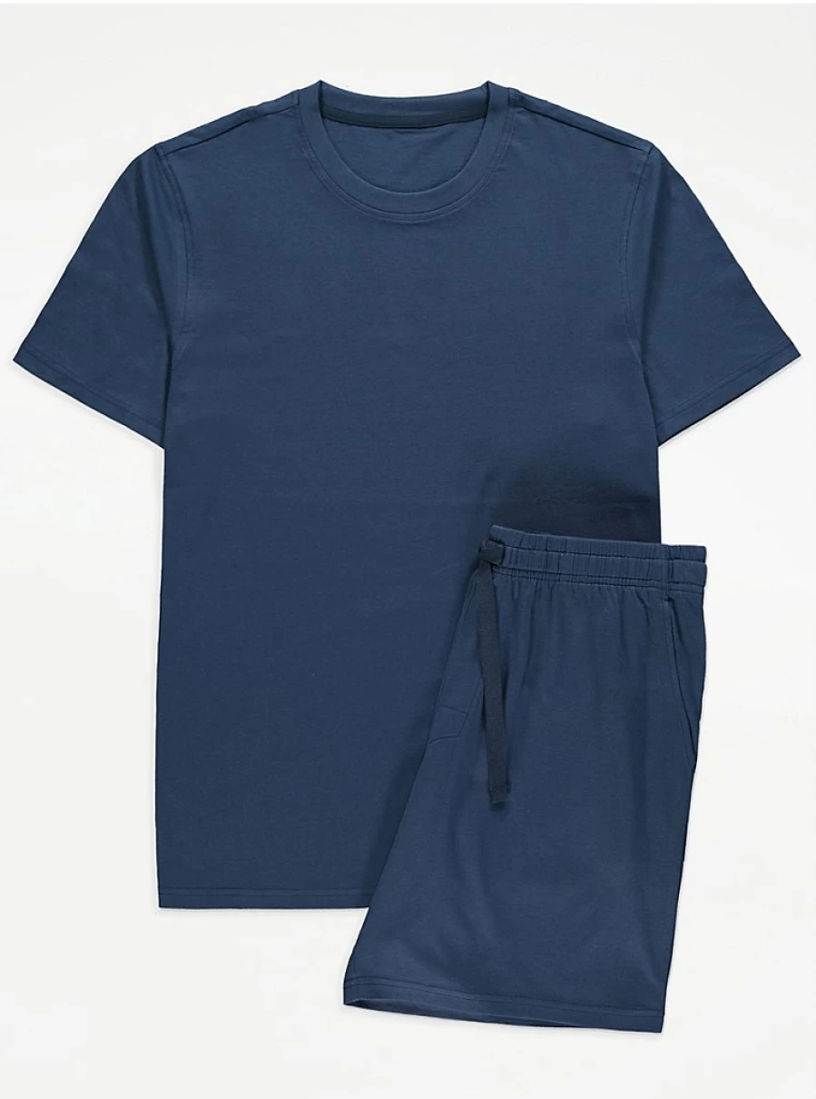 Men's Navy Blue Jersey Short Sleeve Pyjama Set | George at Asda Sleepwear