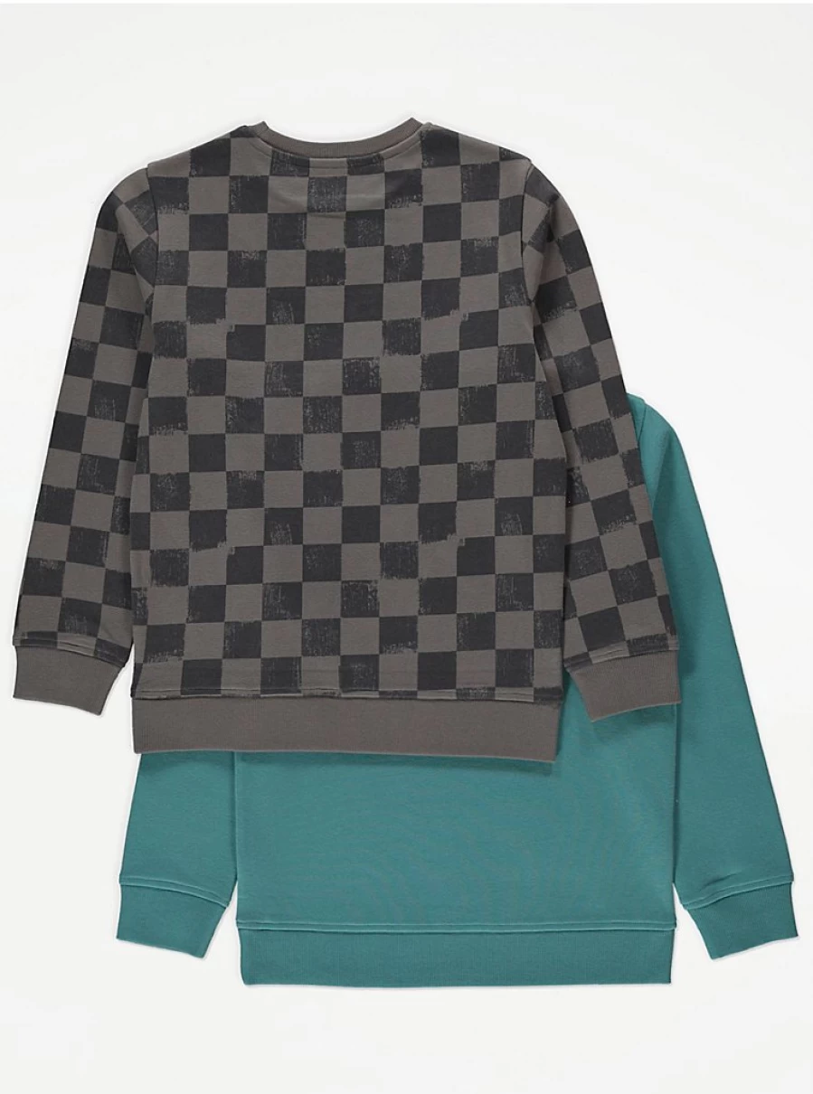 "George at Asda Boys' Awesome Skater Check Sweatshirts 2 Pack – Comfortable & Stylish"