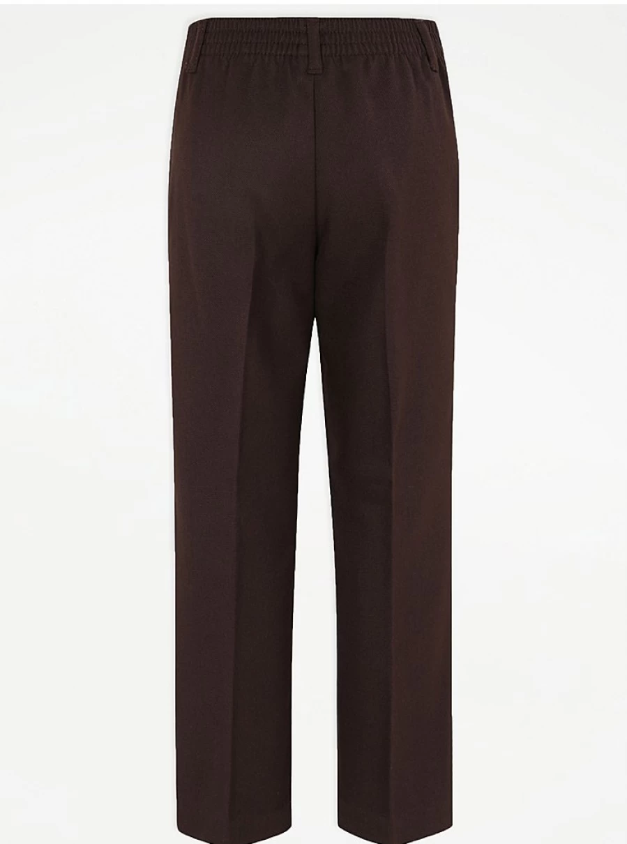 "George at Asda Boys' Brown Half Elastic School Trousers 2-Pack – Comfortable & Durable Uniform Pants"