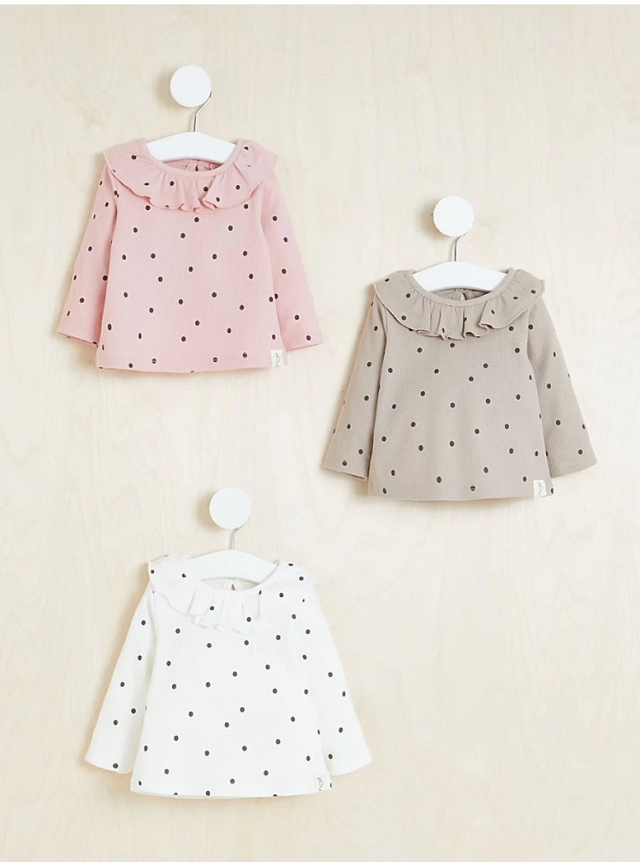 Girls' Ribbed Spotty Long Sleeve Tops 3 Pack - George at Asda