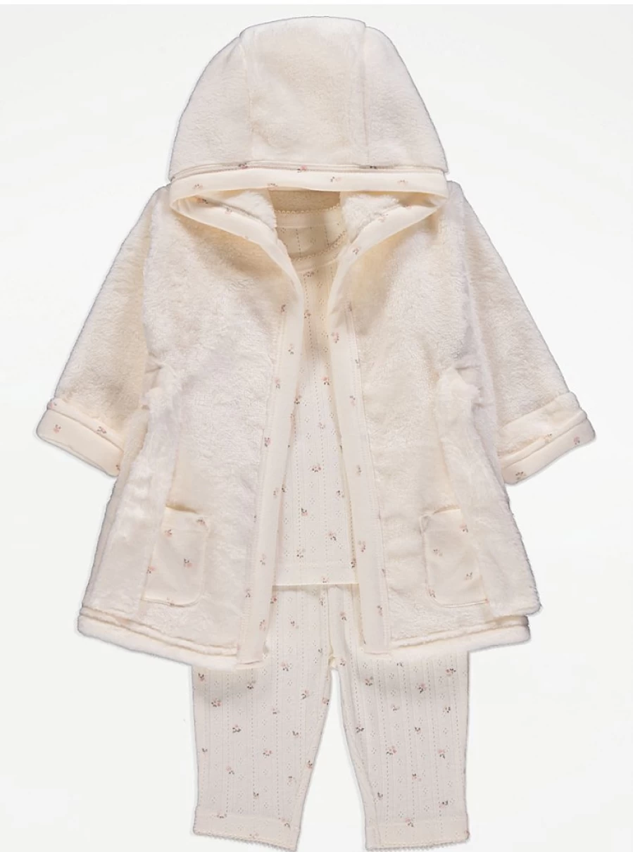 "George at Asda Baby Cream Floral Fleece Dressing Gown & Pyjamas Set - Cozy Sleepwear Review"