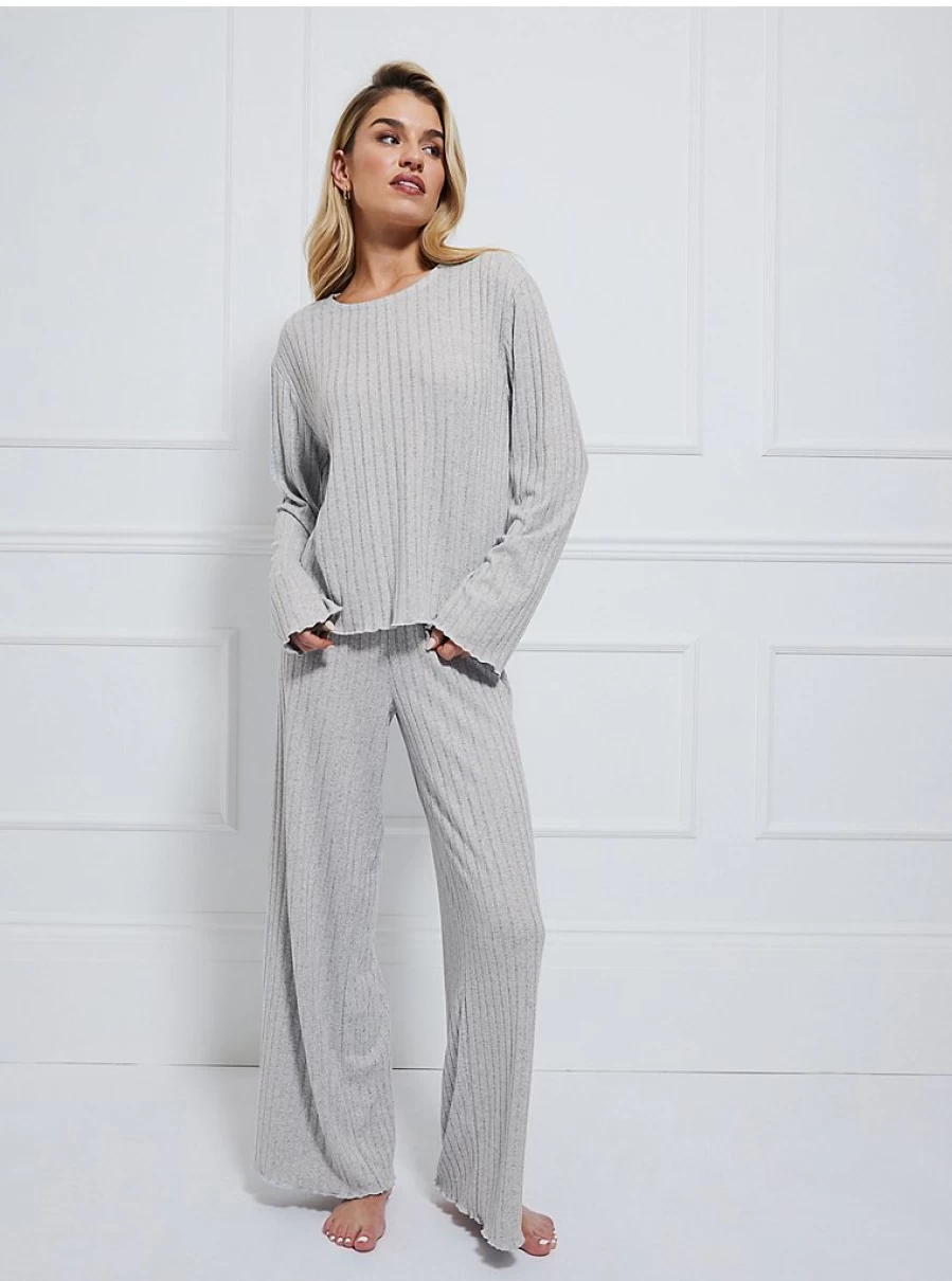 "George at Asda Women's Grey Ribbed B-Lux Long Sleeve Lounge Set | Billie Faiers Collection | Lingerie Reviews"
