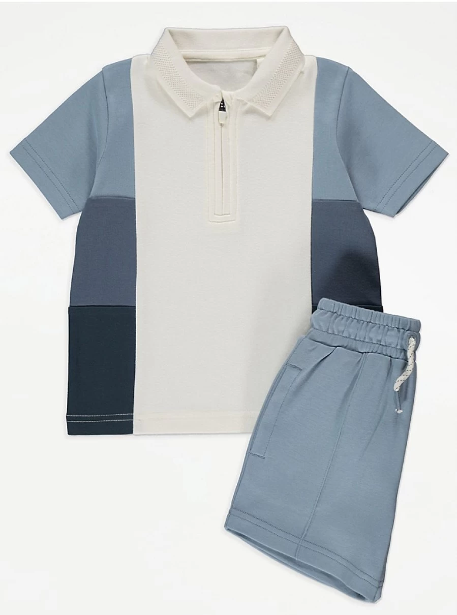 "George at Asda Boys' Blue Colour Block Polo Shirt & Shorts Outfit Set – Kids' Casual Wear Review"