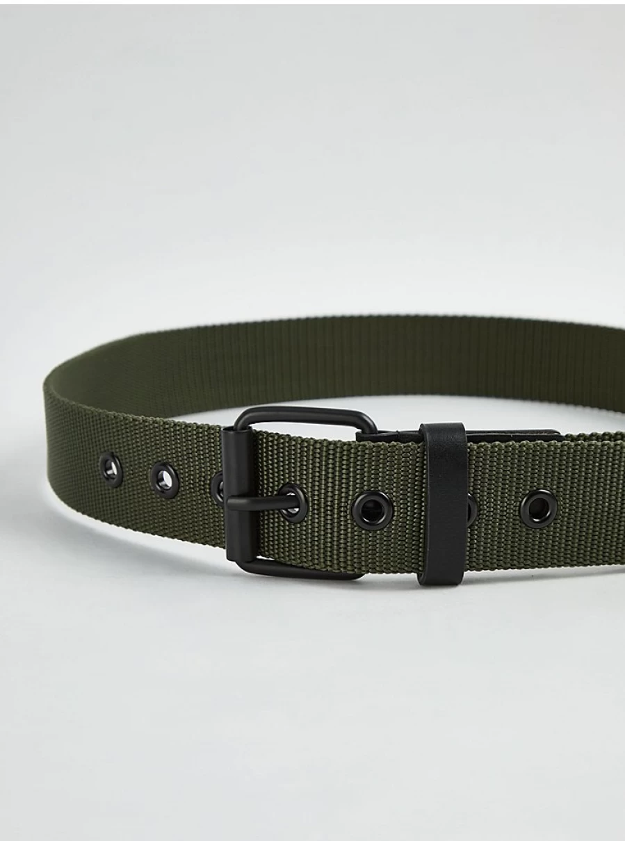 Men's Khaki Woven Fabric Belt by George at Asda – Durable Adjustable Strap for Casual Wear