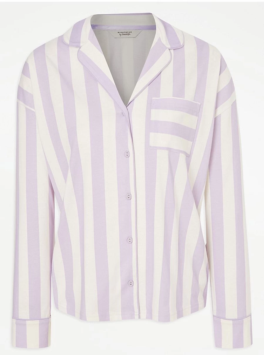 "George at Asda Lilac Striped Long Sleeve Pajama Set - Women's Comfortable Sleepwear & Loungewear"