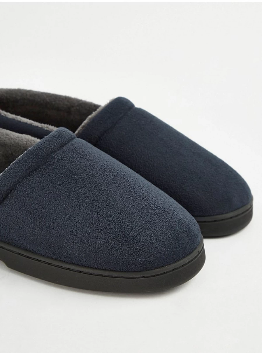 Men's Navy Suede-Look Slippers with Full Back Support | George at Asda Comfort Footwear