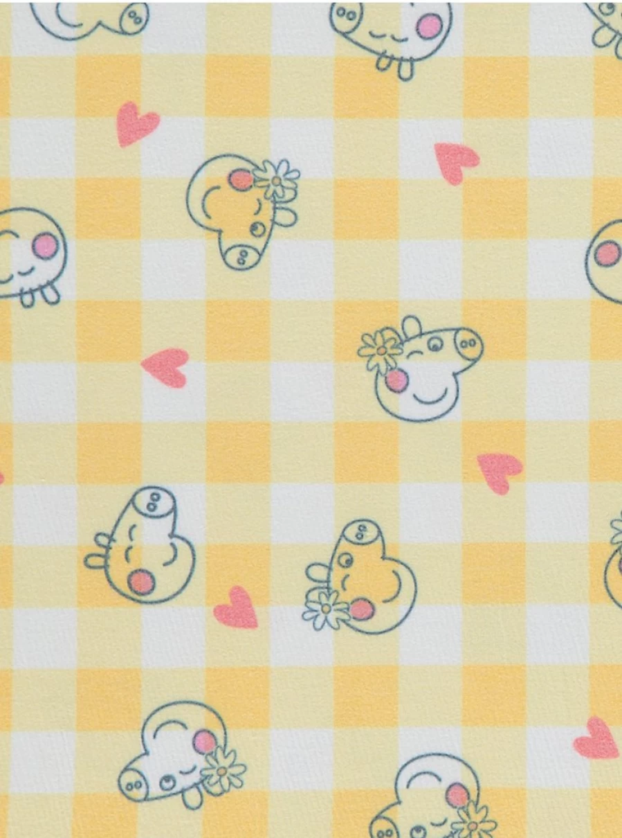 "George at Asda Peppa Pig Girls' Yellow Gingham Short PJ Set - Kids' Cartoon Print Pajamas"