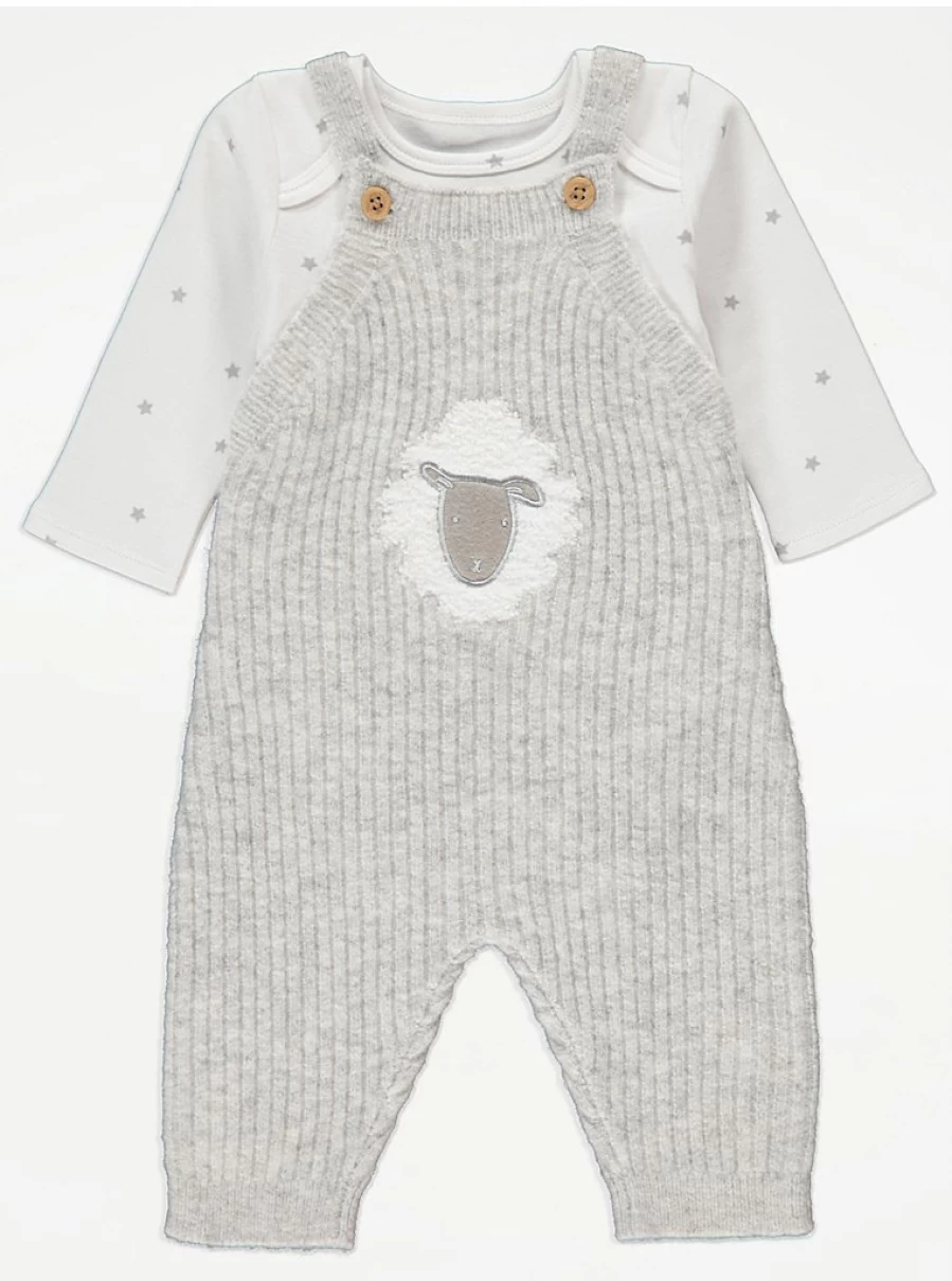 "George at Asda Baby Grey Star Sheep Rib Dungarees and Bodysuit Outfit – Reviews & Features"