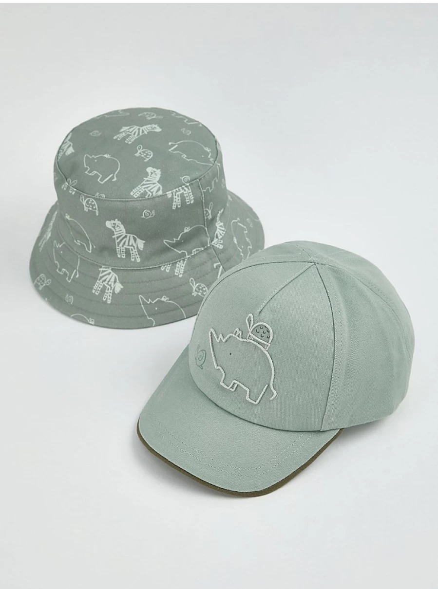 "George at Asda Girls' Khaki Safari Animal Cap and Bucket Hat Set for Kids"