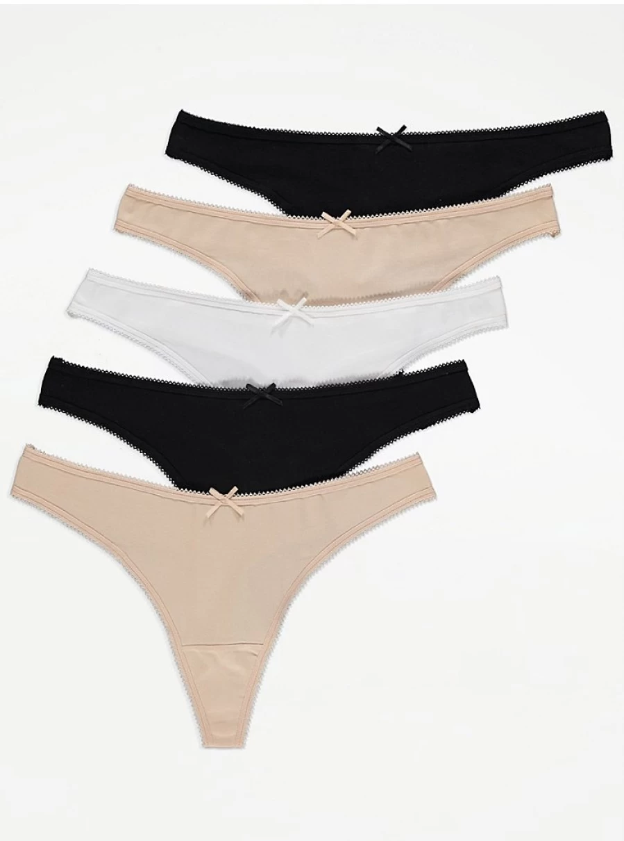 "George at Asda Picot Trim Thongs 5-Pack | Comfortable Lingerie Set Review"