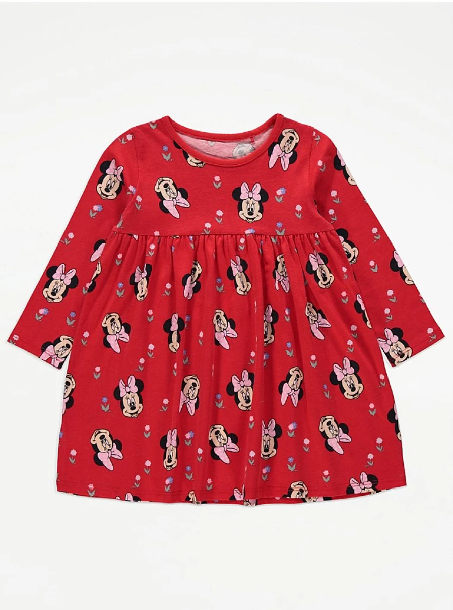 "George at Asda Disney Minnie Mouse Red Long Sleeve Jersey Dress for Girls"