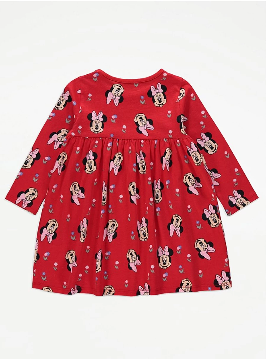 "George at Asda Disney Minnie Mouse Red Long Sleeve Jersey Dress for Girls"