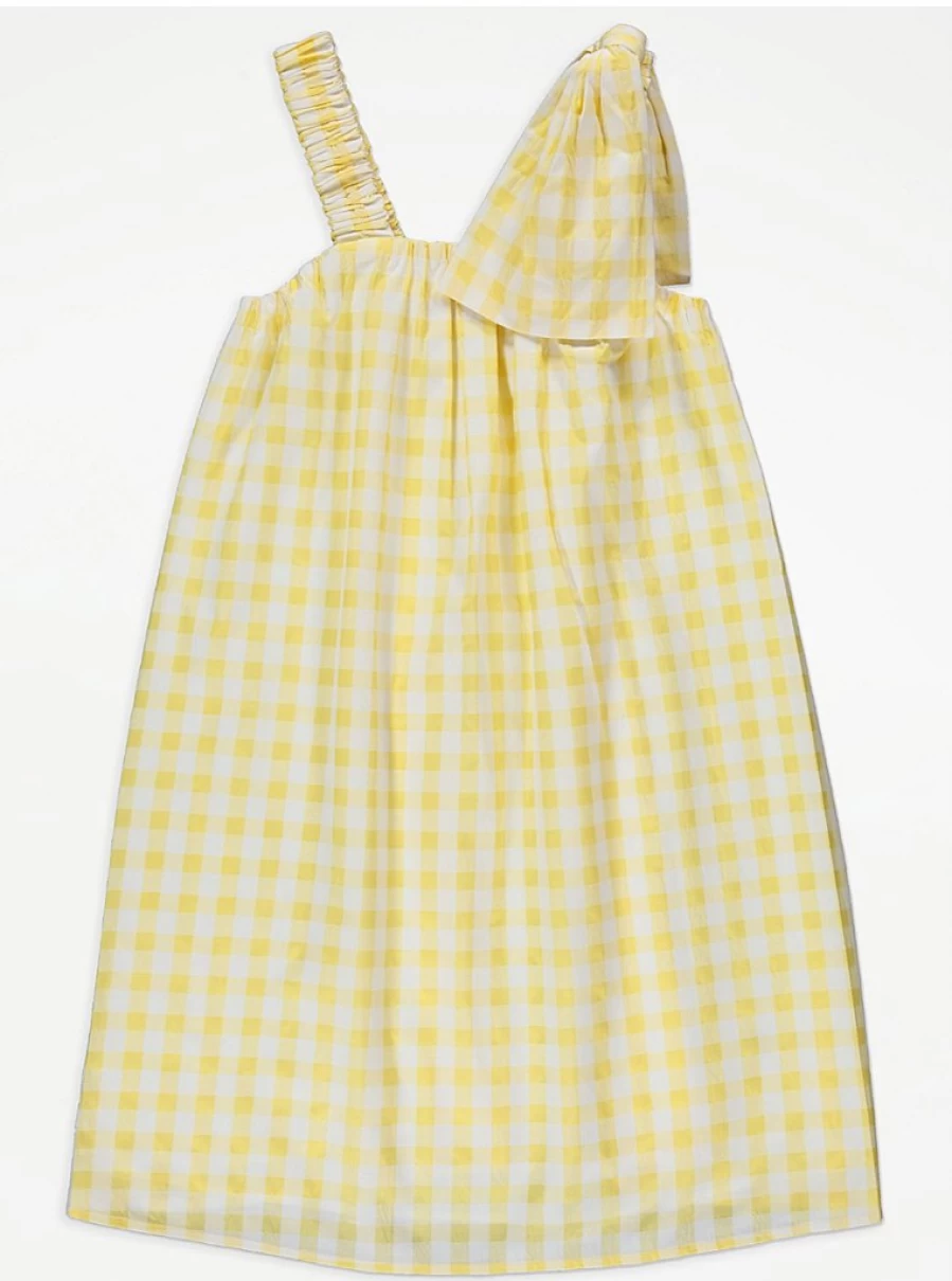 "George at Asda Girls' Yellow Gingham Dress with Bow Strap – Cute & Comfortable Kids' Outfit"