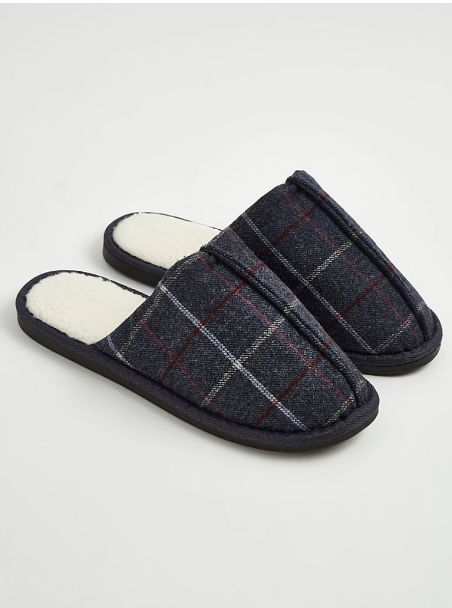 Men's Navy Checked Fleece-Lined Mule Slippers - George at Asda Comfort & Warmth Review