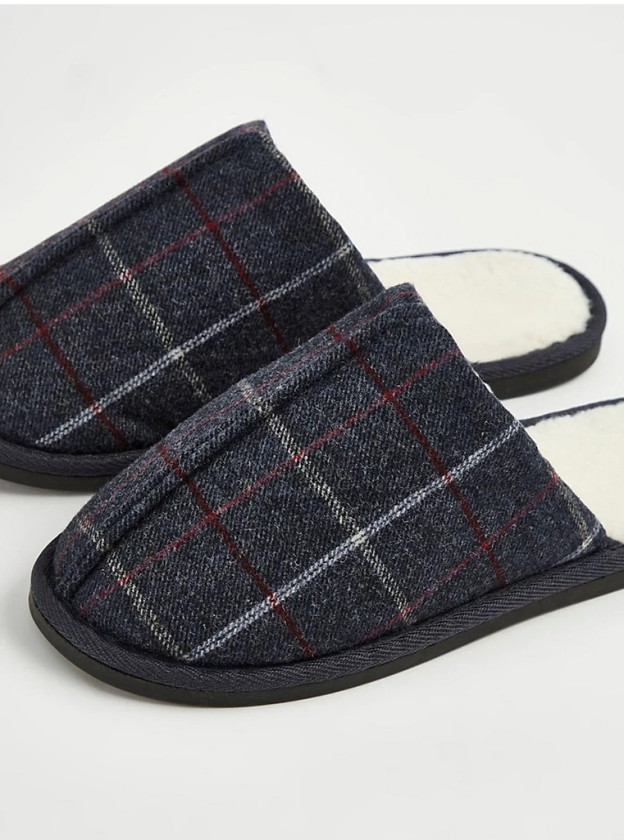 Men's Navy Checked Fleece-Lined Mule Slippers - George at Asda Comfort & Warmth Review