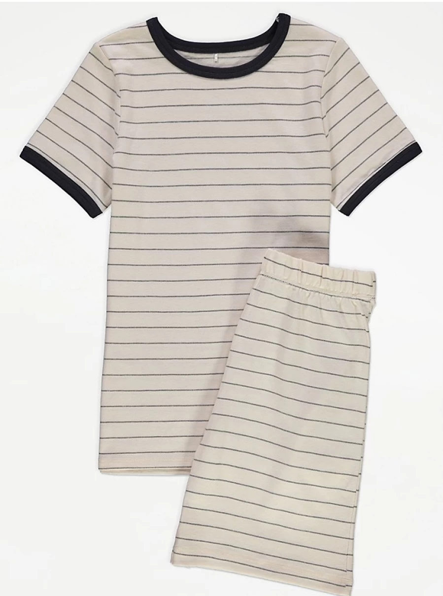 Boys' Cream Stripe Contrast Trim Short Pyjamas | George at Asda