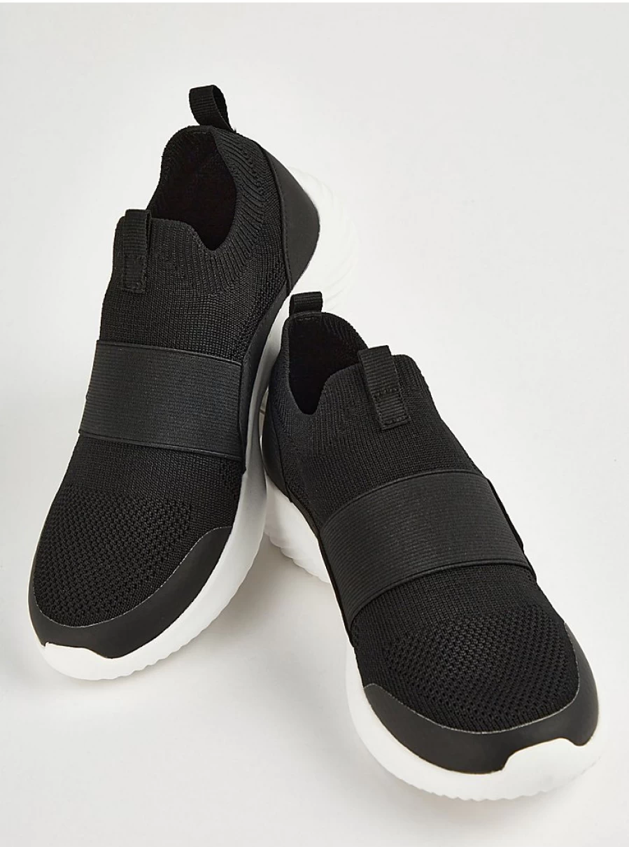 Women's Black Knitted Elastic Slip-On Trainers | Comfortable & Stylish | George at ASDA