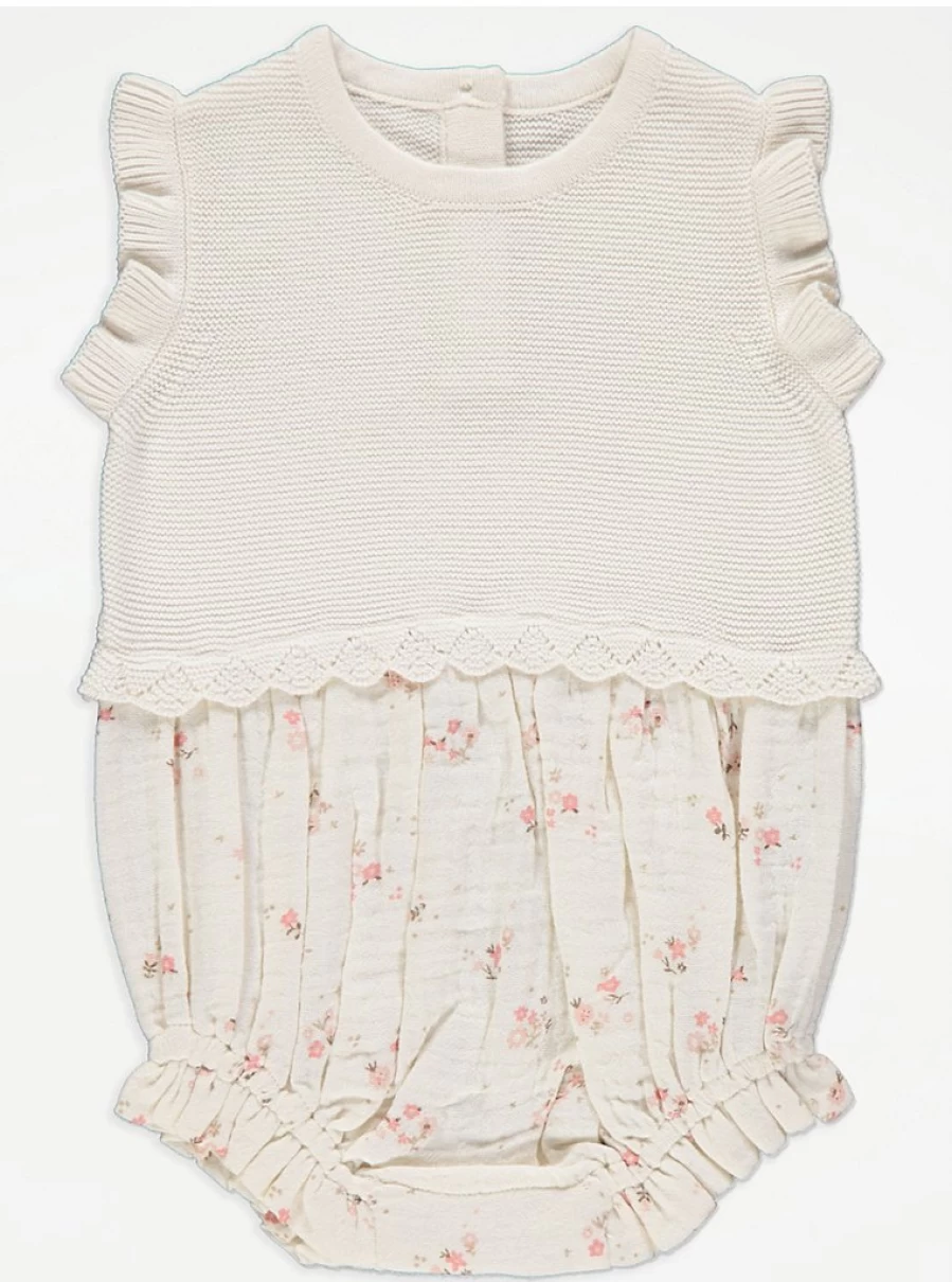 "George at Asda Baby Girls' Floral Romper Cardigan & Tights Set - Cream Outfit Review"