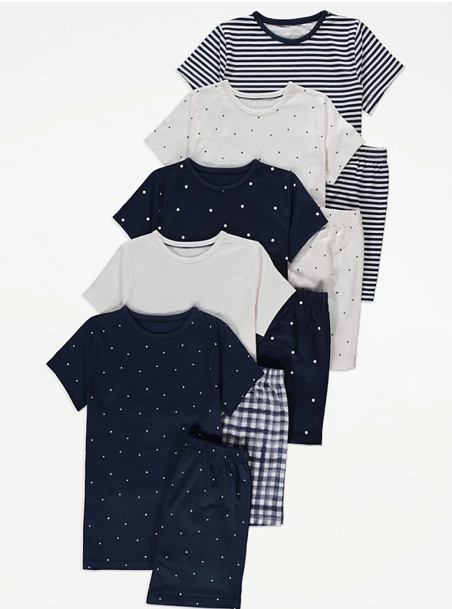 "George at Asda Kids' Navy Spot Stripe Short Pyjamas 5-Pack – Comfort & Style"