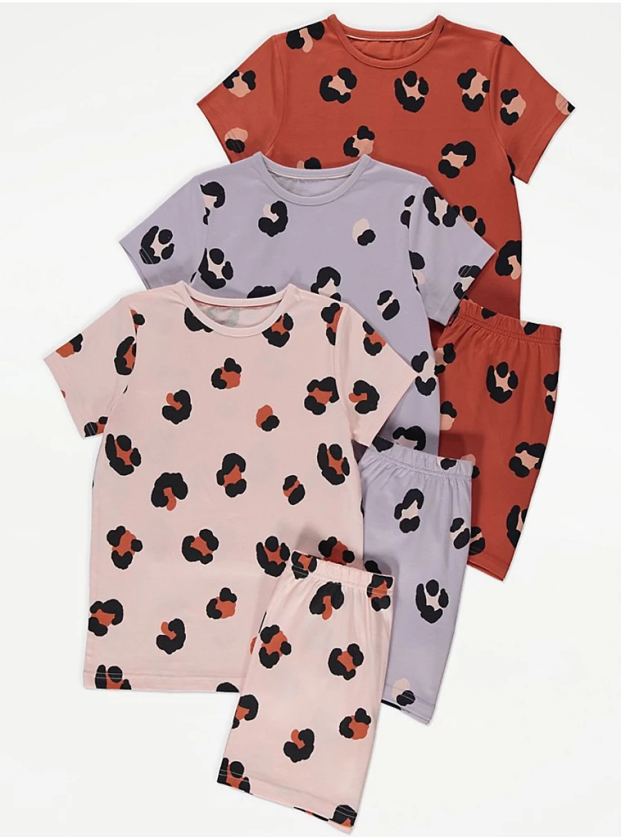 Girls' Leopard Print Short Pyjama Set - 3 Pack | George at Asda