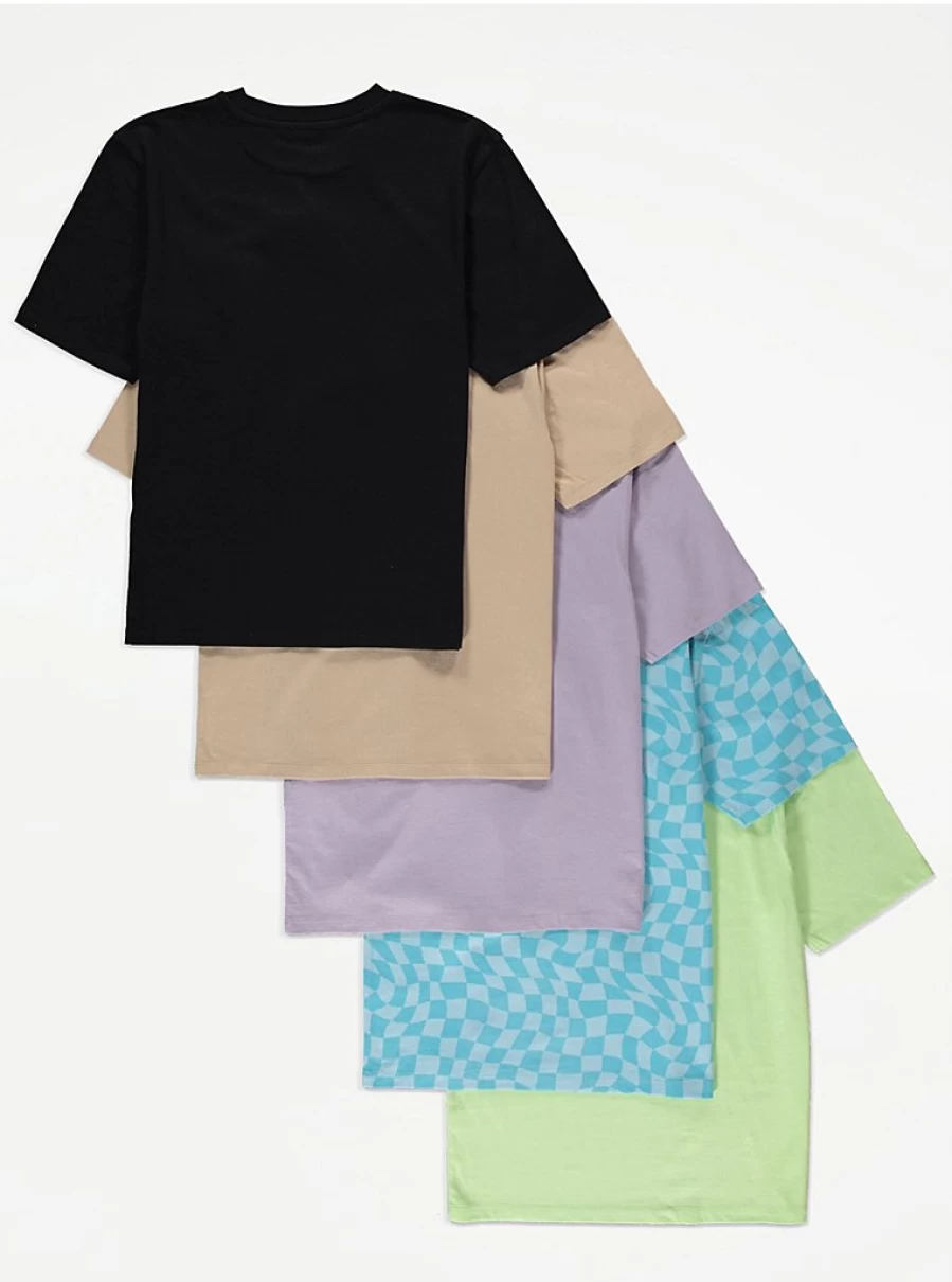 "George at Asda Boys' Skate Check Graphic T-Shirts 5 Pack - Comfortable Kids' Tee Set"