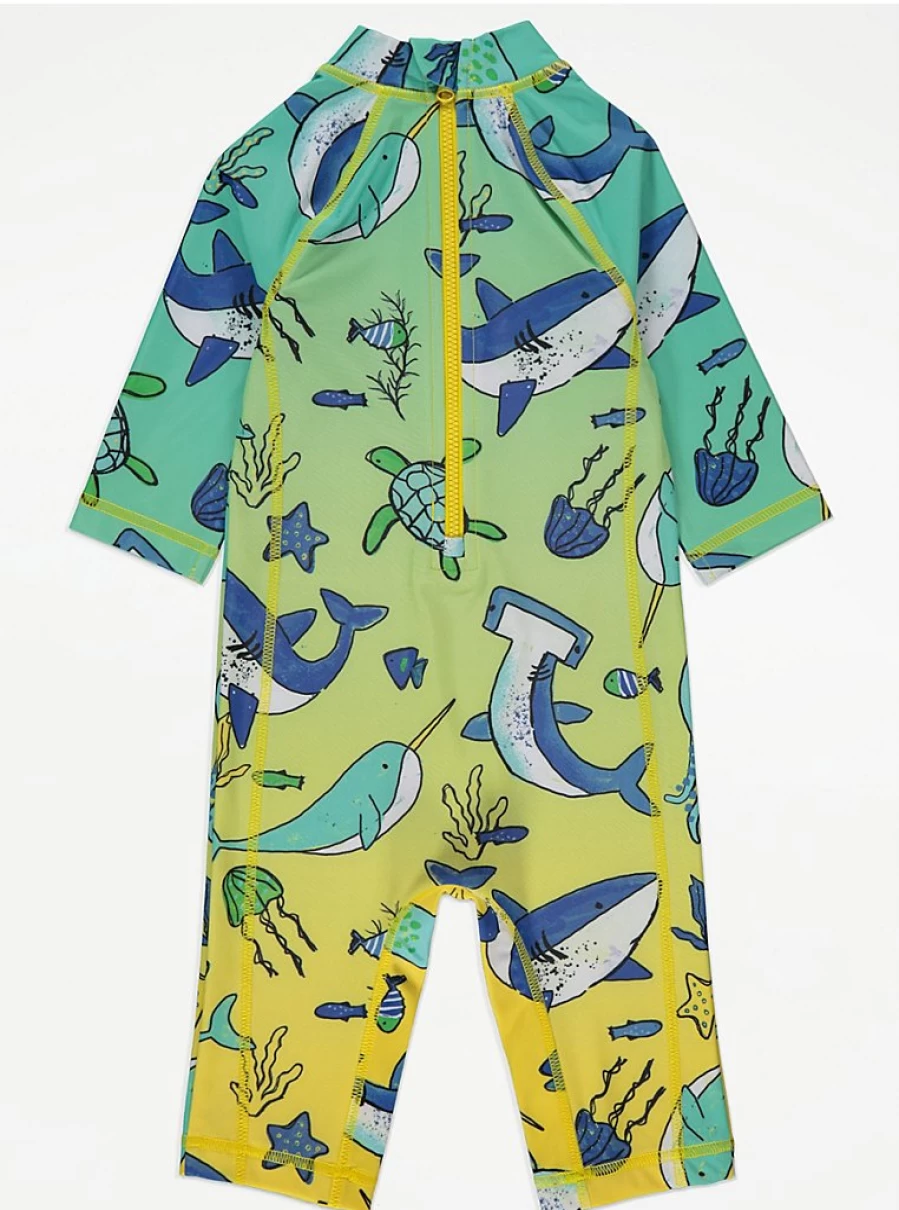 "George at Asda Boys Green Ombre Shark Swimsuit with Keppi Hat – Kids Swimwear Review"