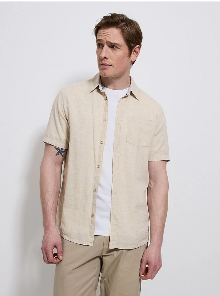 Men's Stone Washed Linen Short Sleeve Shirt | George at Asda