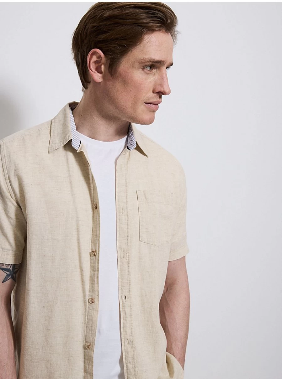 Men's Stone Washed Linen Short Sleeve Shirt | George at Asda
