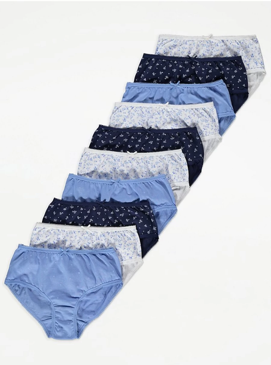 "George at Asda Kids Blue Floral Briefs 10 Pack | Comfortable & Stylish Underwear"