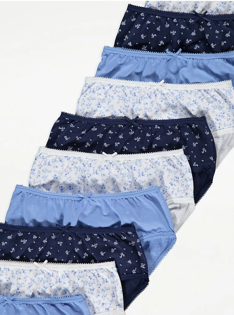 "George at Asda Kids Blue Floral Briefs 10 Pack | Comfortable & Stylish Underwear"