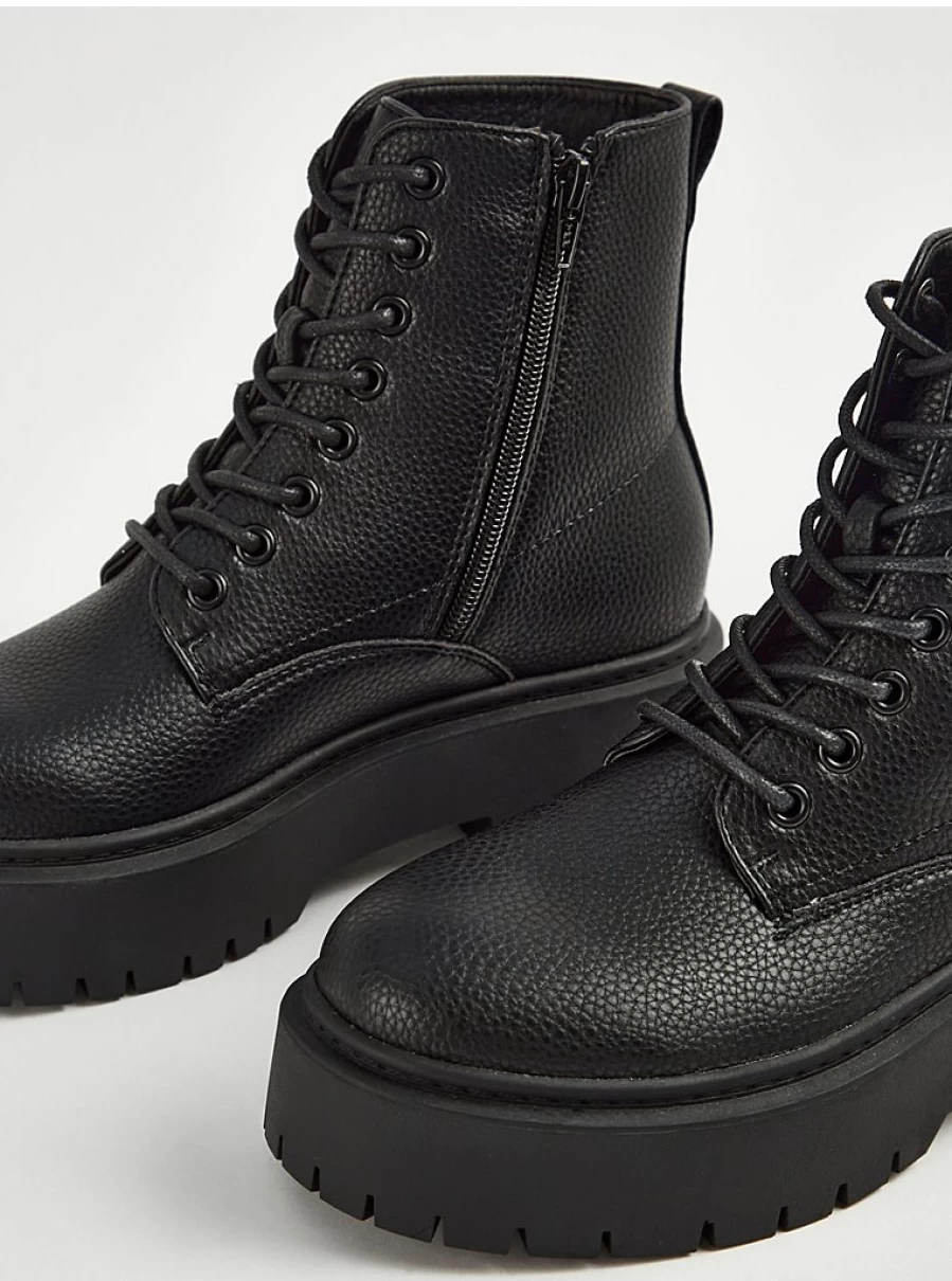 Women's Black Textured Leather Lace-Up Boots | George at Asda | Comfort & Style