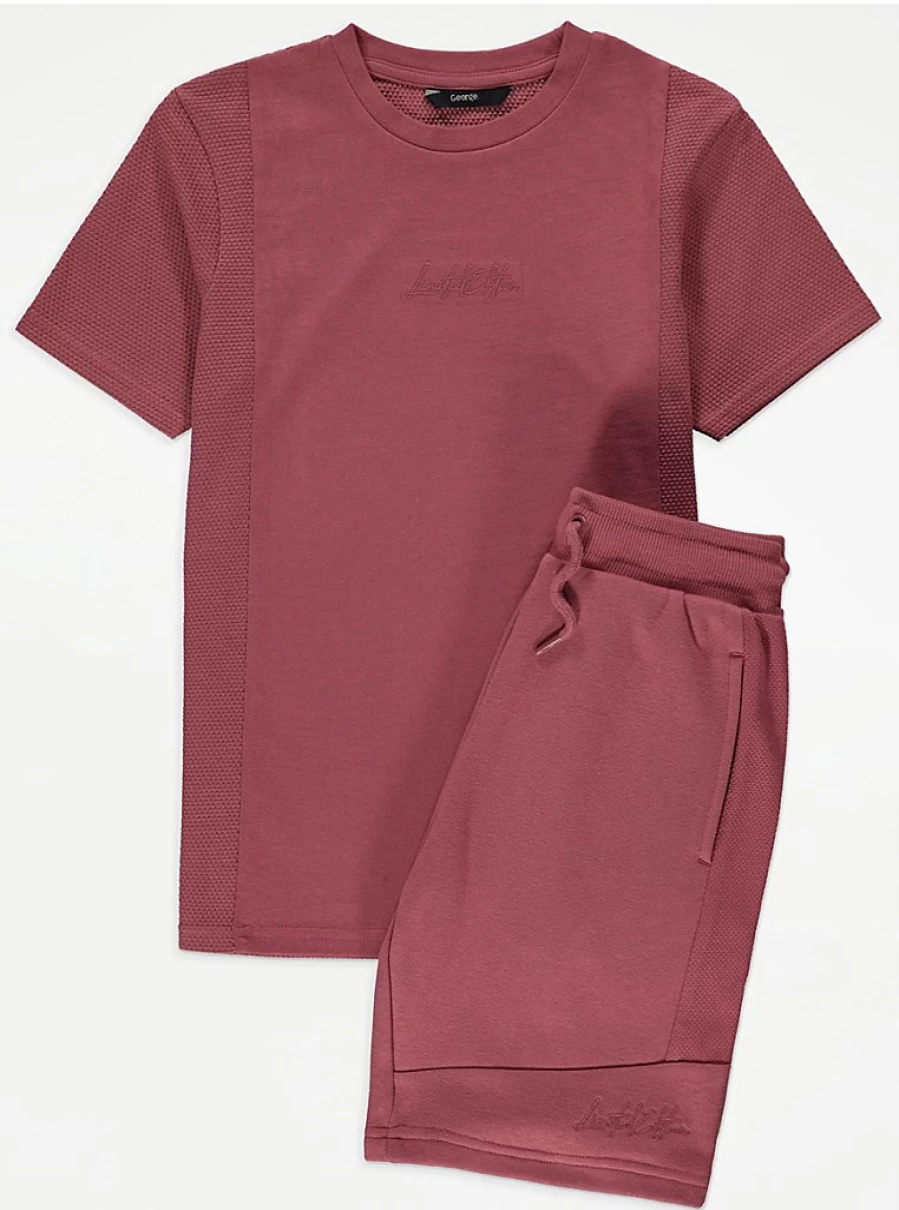 "George at Asda Boys' Limited Edition Burgundy Textured T-Shirt and Shorts Outfit Reviews"